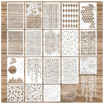 Cubist Mixed Media Layering Stencils for Painting on Wood, Texture Demask Leaf Tree Brick Striped Background Pattern Stencils for Crafts Wall Shoe Cards Canvas Furniture (Texture)
