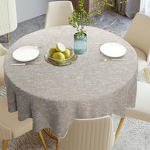 Rakila Linen Textured Round Tablecloth Solid Color Cotton Linen Heavy Duty Fabric Water Resistant Table Cover for Dining, Farmhouse, Kitchen, Tabletop Decoration (48inch, Light Gray) - color: Light Gray, size: 48" (Round)