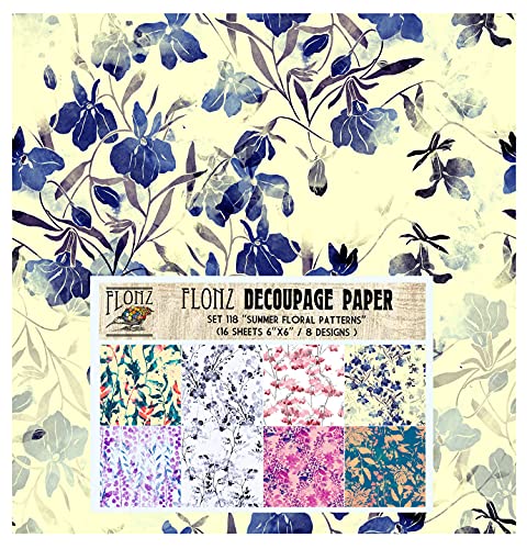 Decoupage Paper Pack (24 Sheets 6"x6") Summer Flowers Wildflowers FLONZ Vintage Styled Seamless Pattern Paper for Decoupage, Craft and Scrapbooking - color: Ten