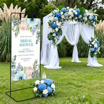 Garvee Wedding Welcome Sign Stand, 50/68 in Adjustable Metal Wedding Sigh Holder with 4 Faux Leather Straps, Hanging Sign Stand for Display Party Baby Shower, Black