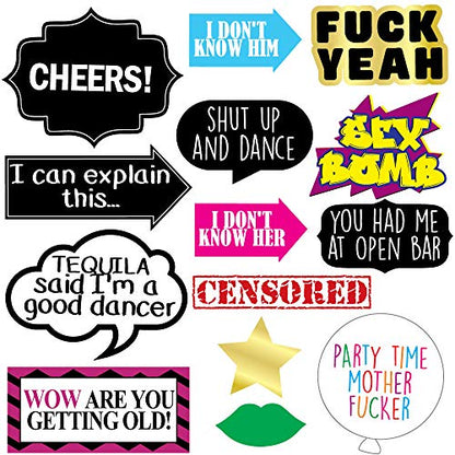 Funny Birthday Photo Booth Props - 47 Pieces - 21st - 30th - 40th - 50th - 60th - 70th - 80th - 90th - Birthday Party Supplies, Decorations and Favors