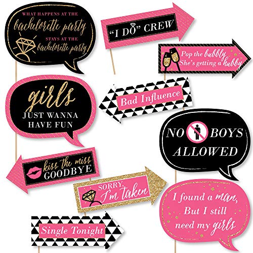 Big Dot of Happiness Funny Girls Night Out - Bachelorette Party Photo Booth Props Kit - 10 Piece - color: Gold, Pink, Black, White