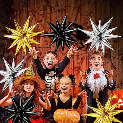 72PCS Gold Silver Black Star Balloons, Big 26 Inch Star Foil Metallic Mylar Balloons, Spike Balloon Fireworks for Graduation New Year Retirement Party Birthday Photo Props - color: Gold, Silver, Black, 26 Inch