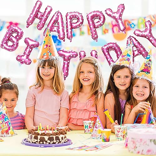 KALOR Pink Happy Birthday Balloons Banner, 16 Inch 16 Inch Mylar Foil Letters Balloon Sign for Birthday Party Decorations Photo Booth Backdrop - color: Pink Star