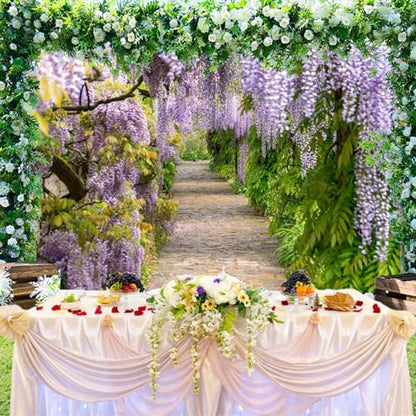 12x10ft Background for Purple Cirrus Pathway Photography Backdrop Purple Wisteria Violet Vine Wedding Ceremony Anniversary Honeymoon Birthday Children Adults Photo Studio Vinyl Props - size: 12x10ft