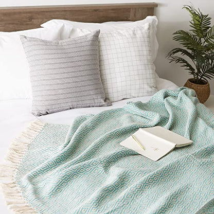 DII Rustic Farmhouse Double Diamond Woven Throw, 50x60, Aqua - color: Aqua