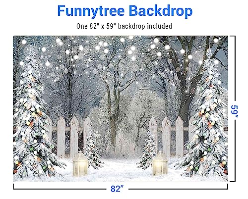 Funnytree 7x5FT Winter Photography Backdrop Glitter Snowy Forest Pine Tree Background Let It Snow Christmas Xmas Holiday Party Decor Banner Portrait Studio Booth Photobooth Props - size: 82 x 59 in