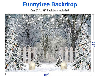 Funnytree 7x5FT Winter Photography Backdrop Glitter Snowy Forest Pine Tree Background Let It Snow Christmas Xmas Holiday Party Decor Banner Portrait Studio Booth Photobooth Props - size: 82 x 59 in