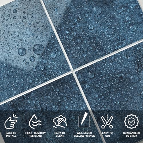 Peel and Stick Tiles for Kitchen Backsplash, New Upgrade Design 9" x9"SPC Square Marble Tiles, Marble Blue Premium Mosaic Tiles,(5-Sheet) - color: Blue, size: 5-sheet