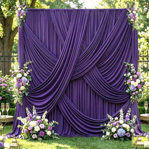 20ft×12ft Deep Purple Backdrop Curtains for Wedding Parties, 4 Panels Wrinkle Free Polyester Photo Backdrop Drapes Back Drop Cloth for Birthday Photography Background - color: Deep Purple, size: W5' x H12'(4 panels)