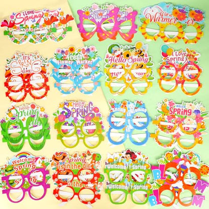 HOWAF 30pcs Hello Spring Photo Booth Props Paper Eyeglasses, Spring Flower Eyewear for Spring Party Decorations Supplies, Welcome Spring Butterfly Glasses Fame for Kids Birthday Favors