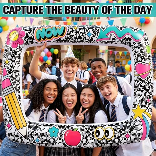 Colingmill 55 Inch Notebook Photo Frame Inflatable Balloon Decorations Photo Backdrop Booth Selfie Frame Background for School Classroom Party Supplies - style: Notebook