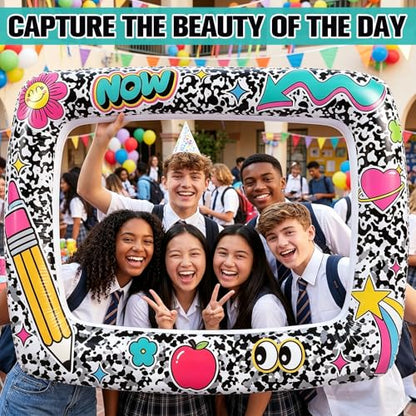Colingmill 55 Inch Notebook Photo Frame Inflatable Balloon Decorations Photo Backdrop Booth Selfie Frame Background for School Classroom Party Supplies - style: Notebook