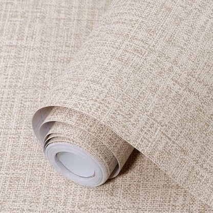 Khaki Grasscloth Peel and Stick Wallpaper 17.3"x120" Faux Linen Textured Contact Paper Removable Self Adhesive Vinyl Wallpaper for Bedroom Bathroom Kitchen Cabinets - color: Khaki, size: 17.3" x 120"
