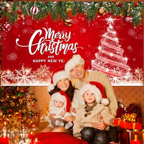 Irenare Christmas Backdrop Merry Christmas Banner Party Decoration Xmas Photography Background Photo Props for Winter Holiday New Year Eve Family Party Decoration Supplies(Tree) - style: Tree