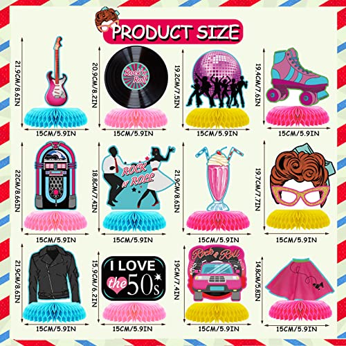 12 Pcs 1950's Rock and Roll Honeycomb Centerpieces 50's Party Decorations 50s Retro Table Toppers Table Centerpieces for 50's 60's Theme Music Party Supplies Favors
