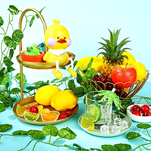 MTLEE 90pcs Artificial Plant Fruit Decor Set, Including 30 Simulation Lemon Slices, 50 Clear Acrylic Ice Cubes, 10 Artificial Cherry Fruits for Home Decor, Wedding Vase Filler, Photo Prop