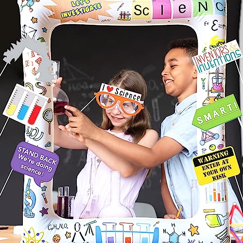 Science Pary Inflatable Photo Booth Selfie Frame & Props Set Giant Science Lab Party Selfie Photo Booth Picture Frame Photo Props Blow Up Photo Frame for Birthday Party Decorations