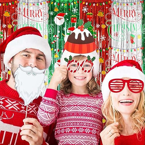 Avezano 98pcs Christmas Decorations Set, Merry Christmas Foil Fringe Tinsel Curtains Balloons Arch Garland Favors for Kids & Adults Selfie Picture Holiday Party Props for Photo Backdrop Supplies