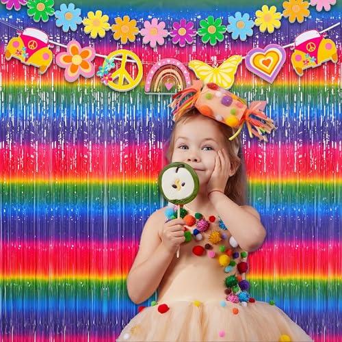 Gradient Colorful Party Streamers Backdrop - GREATRIL Party Backdrop Curtains for Candyland/Unicorn/Neon Glow/Rainbow Themed Birthday Decorations - 1m x 2.5m - Pack of 2 - color: Gradient Rainbow