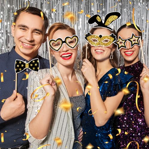 36PCS Black and Gold Photo Booth Prop, Birthday Party Photo Booth Props for Photoshoot Birthday Party Photobooth New Year Graduation Anniversary Party Supplies Graduation Decorations Mother's Day - color: Gold and Black