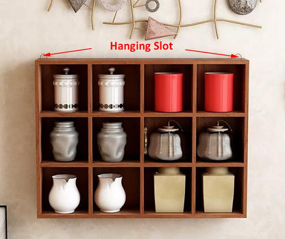 Shadow Box Display Shelf, Wall Mounted Wooden Hanging Display Shelf Floating Shelf Perfect for Little Figurines, Multi-Slot Wall Collection Freestanding Farmhouse Decor Display Case (Brown, 12 Slot) - size: 12 Slot