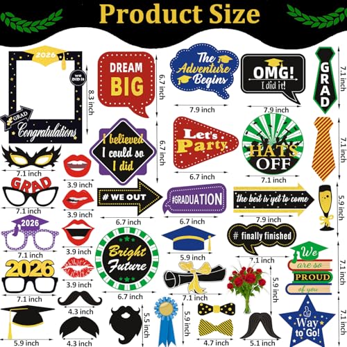 36pcs Graduation Photo Booth Props, Grad Photo Props, Graduation Decorations Class of 2026, 2026 Photo Booth Props Set for Graduation Party Favors Supplies Decorations, 2026 Grad Party Pose Signs