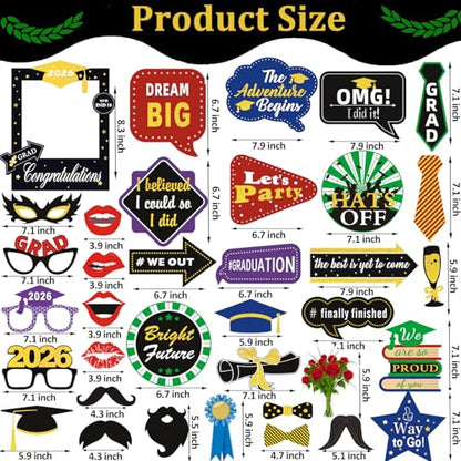 36pcs Graduation Photo Booth Props, Grad Photo Props, Graduation Decorations Class of 2026, 2026 Photo Booth Props Set for Graduation Party Favors Supplies Decorations, 2026 Grad Party Pose Signs