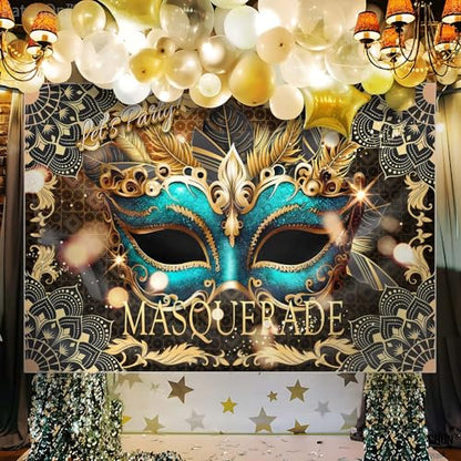 Masquerade Backdrop, Mardi Gras Luxury Glitter Gold Retro Backdrops for Ball Dance Mask Birthday Party Photography Decorations Supplies Favors Banner Photo Booth Props, 8 x 6 ft - size: 8x6ft