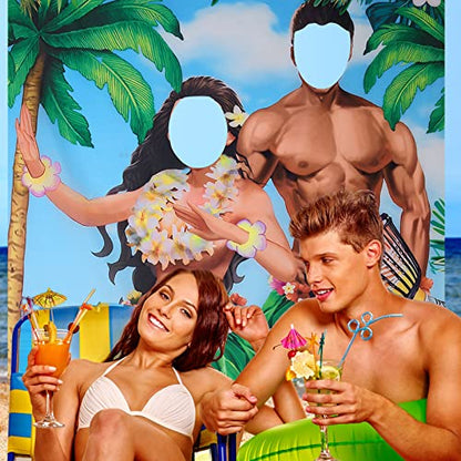 Tudomro 6 x 4 ft Hawaiian Photo Props Banner Tropical Luau Tiki Couple Door Banner Aloha Party Decorations Fabric Luau Photo Booth Background Aloha Tiki Backdrop for Beach Party - style: Hawaii