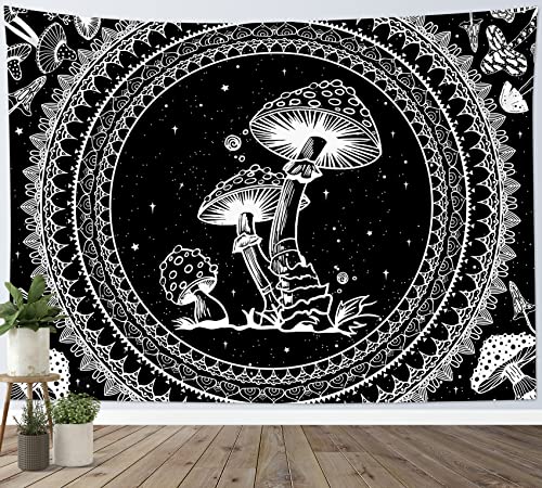 SCECALA Mushroom Boho Tapestry - Black and White Mandala Wall Hanging for Bedroom, Boho Home Decor 60x40 Inch - Dorm Room Aesthetic, Living Room & Party Decoration - color: Black and White, size: 40"L x 60"W