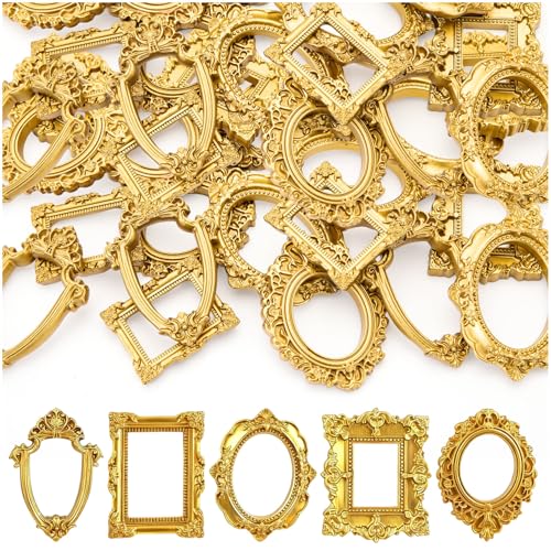 LHSYFBZ 60PCS Mini Vintage Resin Picture Frame, Mini Antique Photo Frame Oval Rectangle for DIY Jewelry Display, Photography Mobile Phone Photo and Wall Decor Hanging - style: MiniResinPictureFrame60Pcs