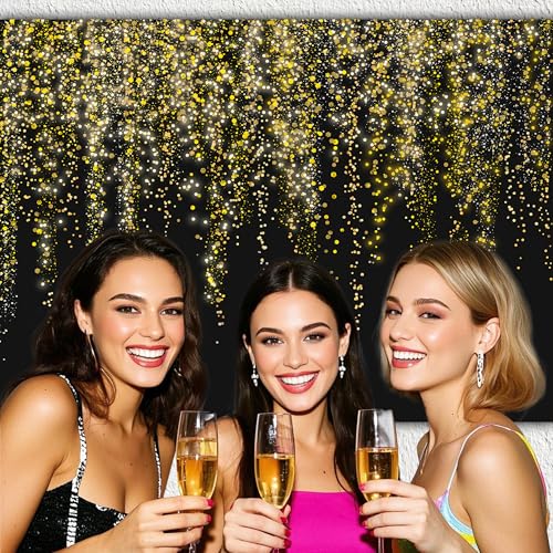 Gold Decorations Backdrop 9x6 FT Black and Gold Background Golden Sparkle Spots Birthday Party Banner Anniversary Kids Adults Graduation Photo Shoot Props Decoration (Gold-4, 236”x118”) - color: GOLD-4, size: 9x6 FT