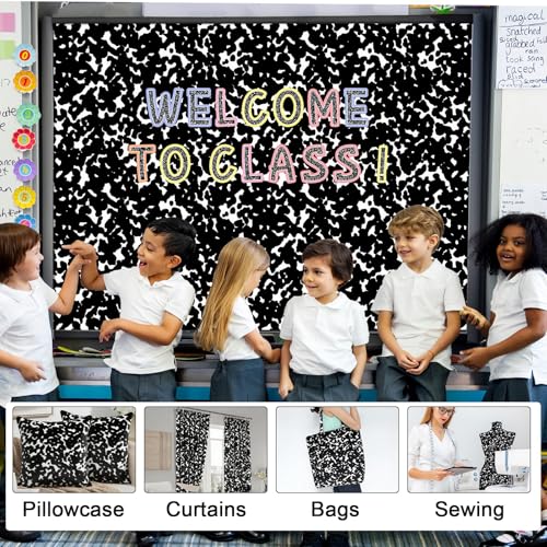120x47 in Bulletin Board Fabric Background Back to School Classroom Decoration Large Polyester Photography Backdrop for Class Home Office Wall Decor Pillows Curtains Crafts Composition Notebook - style: Composition Notebook