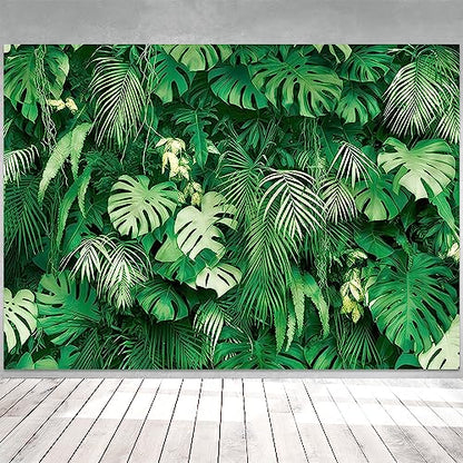 9x6FT Jungle Palm Wildlife Park Photography Background Baby Shower Friends Party Family Party Decor Photo Backdrop Green Tropical Palm Leaves Picture - size: 9x6FT