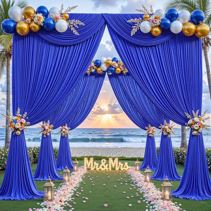 8ftx10ft Wrinkle Free Royal Blue Backdrop Curtain - 10 Feet Photography Backdrop Drapes, Silky Polyester Back Drop Cloth for Wedding Baby Shower Balloon Arch Background - color: Royal Blue, size: 8FTx10FT (W4'xH10', 2 Panels)