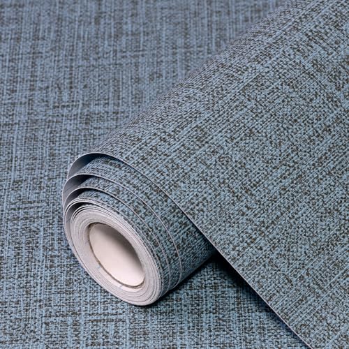 Blue Gray Grasscloth Peel and Stick Wallpaper 17.3"x480" Faux Linen Textured Contact Paper Removable Self Adhesive Vinyl Wallpaper for Bedroom Bathroom Kitchen Cabinets - color: Blue/Gray, size: 17.3" x 480"