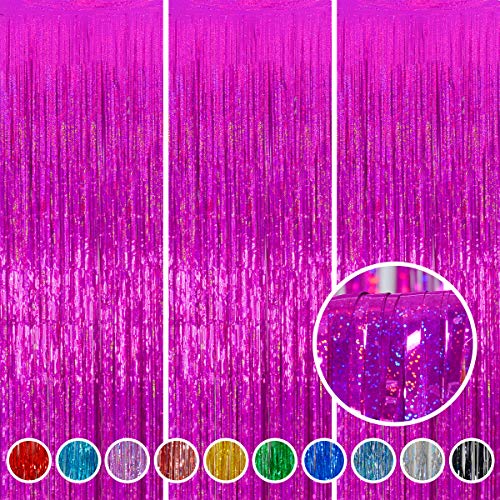 Valentine Backdrop Foil Fringe Curtain Party Decorations - Melsan 3 Pack 3.2 x 8.2 ft Tinsel Curtain Party Photo Backdrop for Birthday Party Baby Shower or Graduation Decorations Rose Red - color: Rose Red