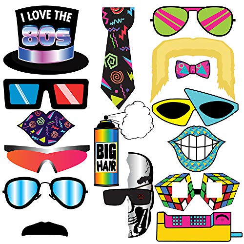 Retro 80s Photo Booth Props - 37 Pieces - Funny 1980s Theme Party Supplies, Decorations and Gifts