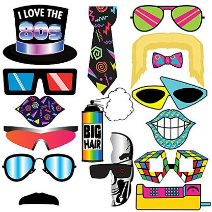 Retro 80s Photo Booth Props - 37 Pieces - Funny 1980s Theme Party Supplies, Decorations and Gifts