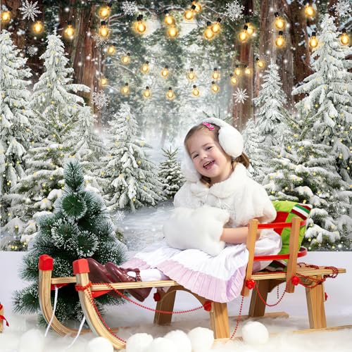Avezano Winter Forest Backdrop Wonderland Snowflake Backdrop Snowy Christmas Tree Photography Background Winter Christmas Holiday Party Decorations Photo Booth Props (8x6ft) - size: 8x6ft