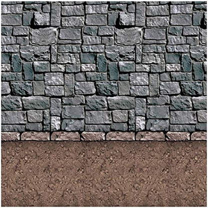 Beistle Stone & Dirt Floor Wall Backdrop, 4’ x 30’ – Medieval Party Decorations, Medieval Decor Background, Photo Backdrop, Easy to Adhere Wall Covering, Stone Backdrop, Halloween Party Decorations - style: Dirt Floor