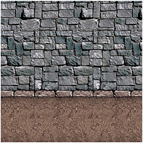 Beistle Stone & Dirt Floor Wall Backdrop, 4’ x 30’ – Medieval Party Decorations, Medieval Decor Background, Photo Backdrop, Easy to Adhere Wall Covering, Stone Backdrop, Halloween Party Decorations - style: Dirt Floor