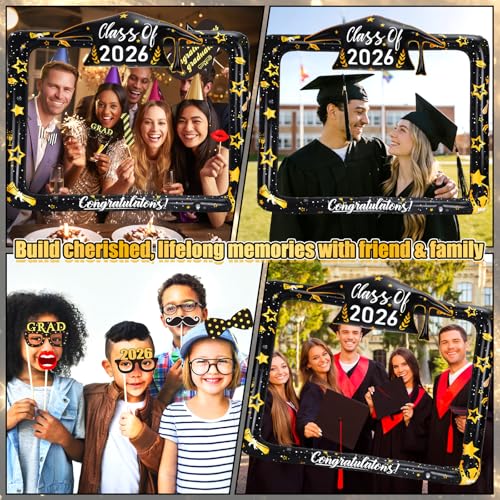 2026 Graduation Photo Booth Props Set Including Inflatable Photo Booth Frame and 20 Pcs Graduation Photo Props for Graduation Decorations Graduation Party Favors Supplies