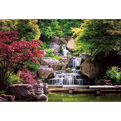 20x10ft Japan Garden Landscape Backdrop Retro Style Park View Photography Background Waterfall Maple Trees Bridge Kyoto Garden Travel Children Portrait Photo Props Japanese Backdrop for Party - size: 20x10ft