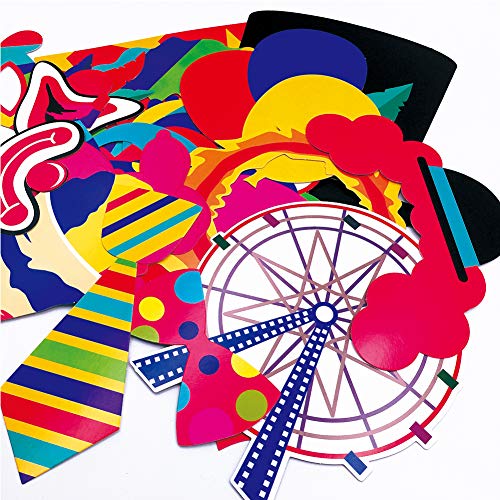 Circus Carnival Birthday Photo Booth Props Kit(24Pcs) Circus Carnival Party Favors with Long Paper Sticks