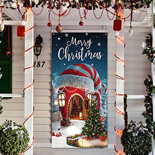 Irenare Christmas Decorations Merry Christmas Door Cover Xmas Background Banner Xmas Door Hanging Covers Photo Booth Props for Winter Party Decorations Supplies, 70.9 x 35.4 Inch (Classic Style) - style: Classic Style