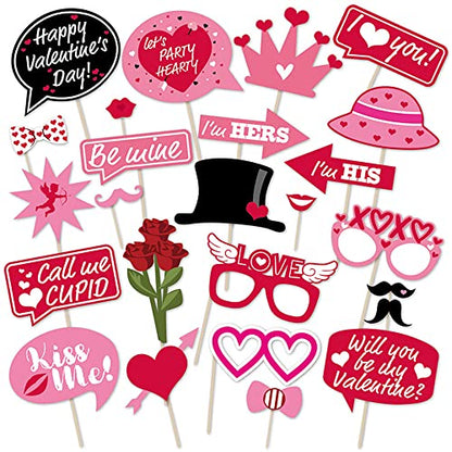 25 Pcs Valentine's Day Photo Booth Props Happy Lovers Selfie Photobooth Props, Valentine Creative Funny Backdrop Decorations Supplies Wedding Party Games Selfie Posing Signs DIY Craft