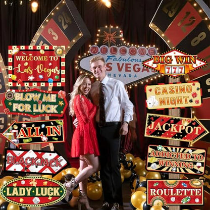 20 Pieces Casino Party Decorations Vegas Themed Party Directional Signs Casino Signs Welcome to Las Vegas Party Decorations Casino Night Poker Chip Dice Birthday Party Supplies - style: Casino
