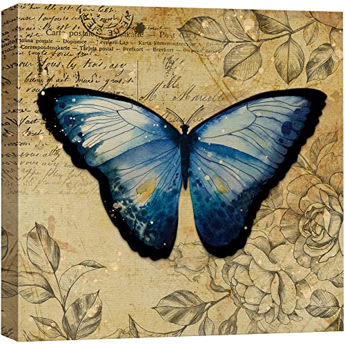 wall26 Canvas Print Wall Art Blue Monarch Butterfly Floral Pattern Nature Wilderness Rustic Modern Art Farmhouse Decorative Animals Insects for Living Room, Bedroom, Office - 12"x12" - color: C78-2211-slm1, size: 12"L x 12"W